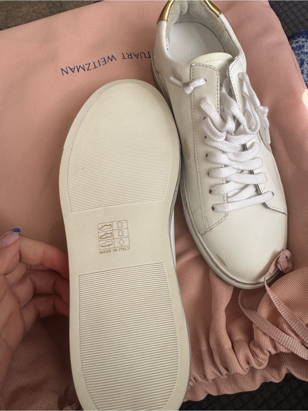 Oliver Cabell White Leather Sneakers with Gold Heel Tab